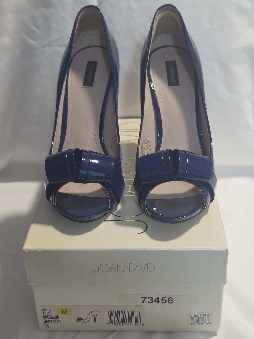Joan & David Dark Blue Patent Peep-Toe Pumps